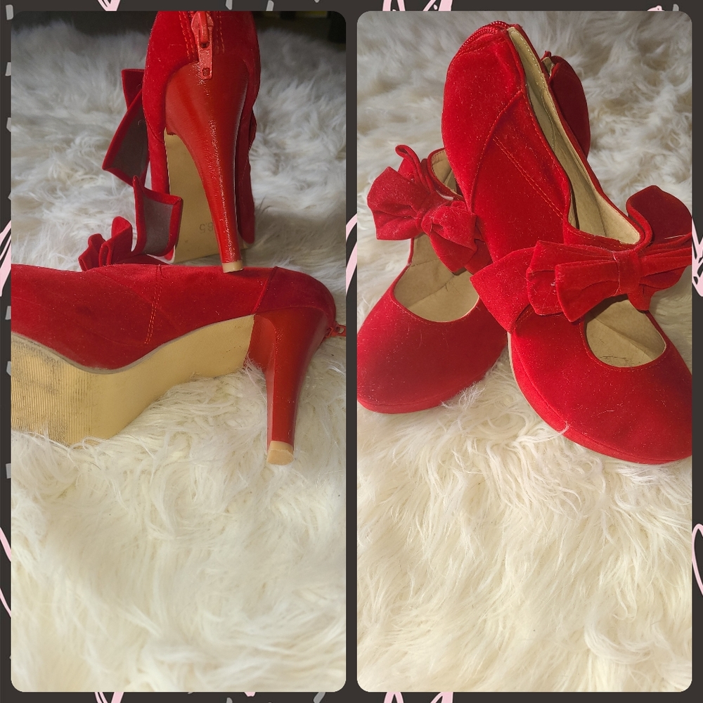 Red velvet heels